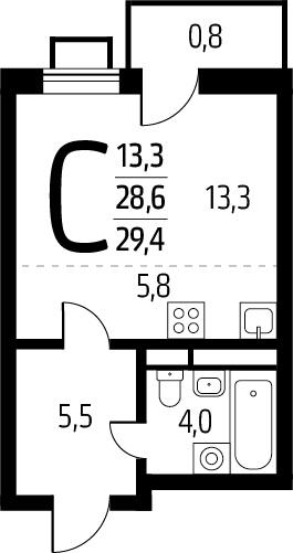 1-комнатная квартира (Студия) с отделкой в Брусника в Академическом на 4 этаже в 5 секции. Сдача в 3 кв. 2024 г.