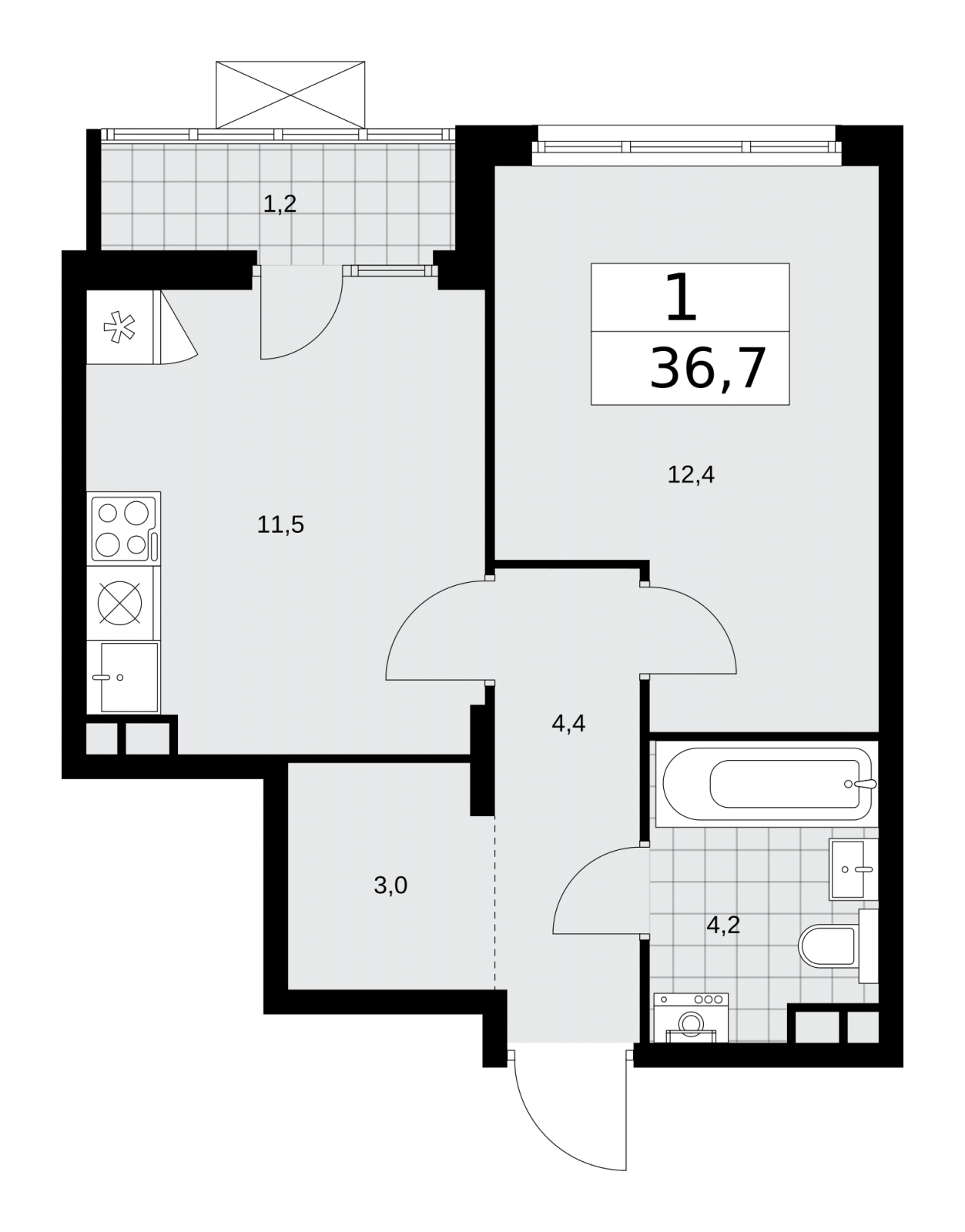 2-комнатная квартира в ЖК Преображенская площадь на 10 этаже в 2 секции. Сдача в 3 кв. 2025 г.