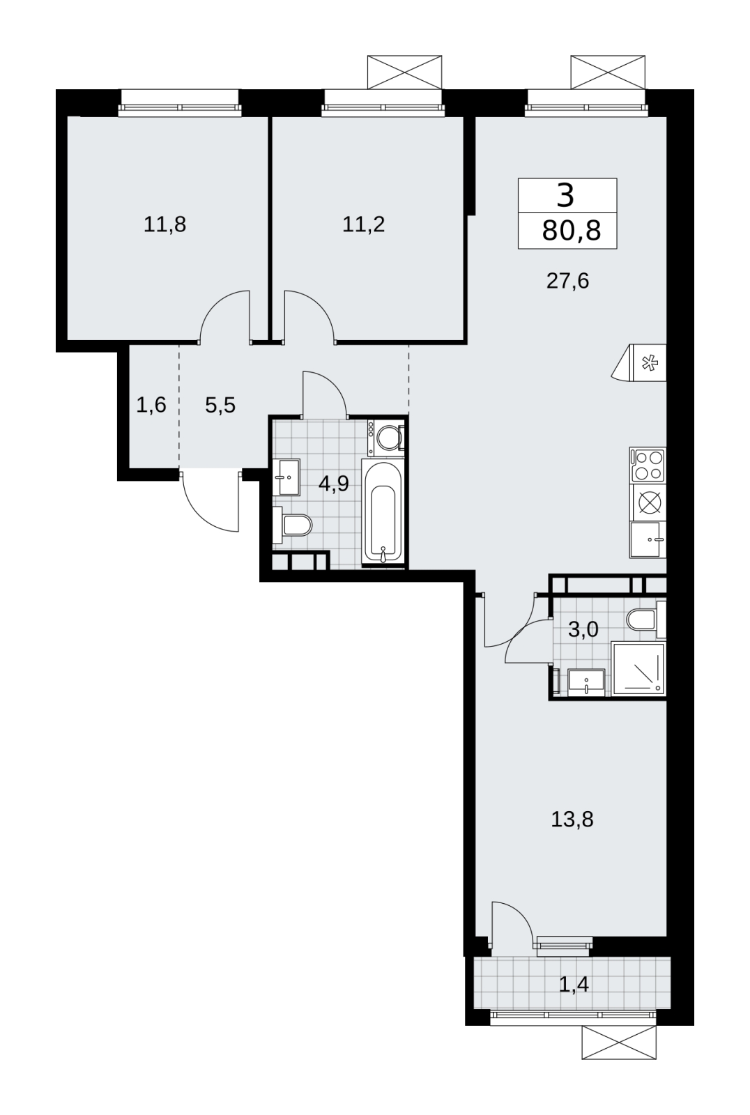 2-комнатная квартира в ЖК Скандинавия на 16 этаже в 3 секции. Сдача в 2 кв. 2026 г.