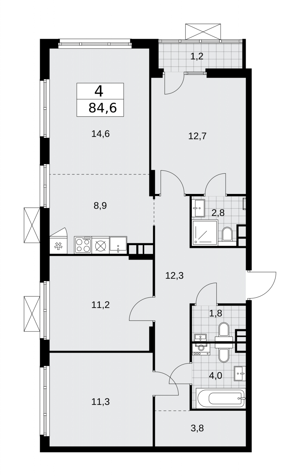 3-комнатная квартира с отделкой в ЖК Зарека на 5 этаже в 4 секции. Сдача в 3 кв. 2026 г.