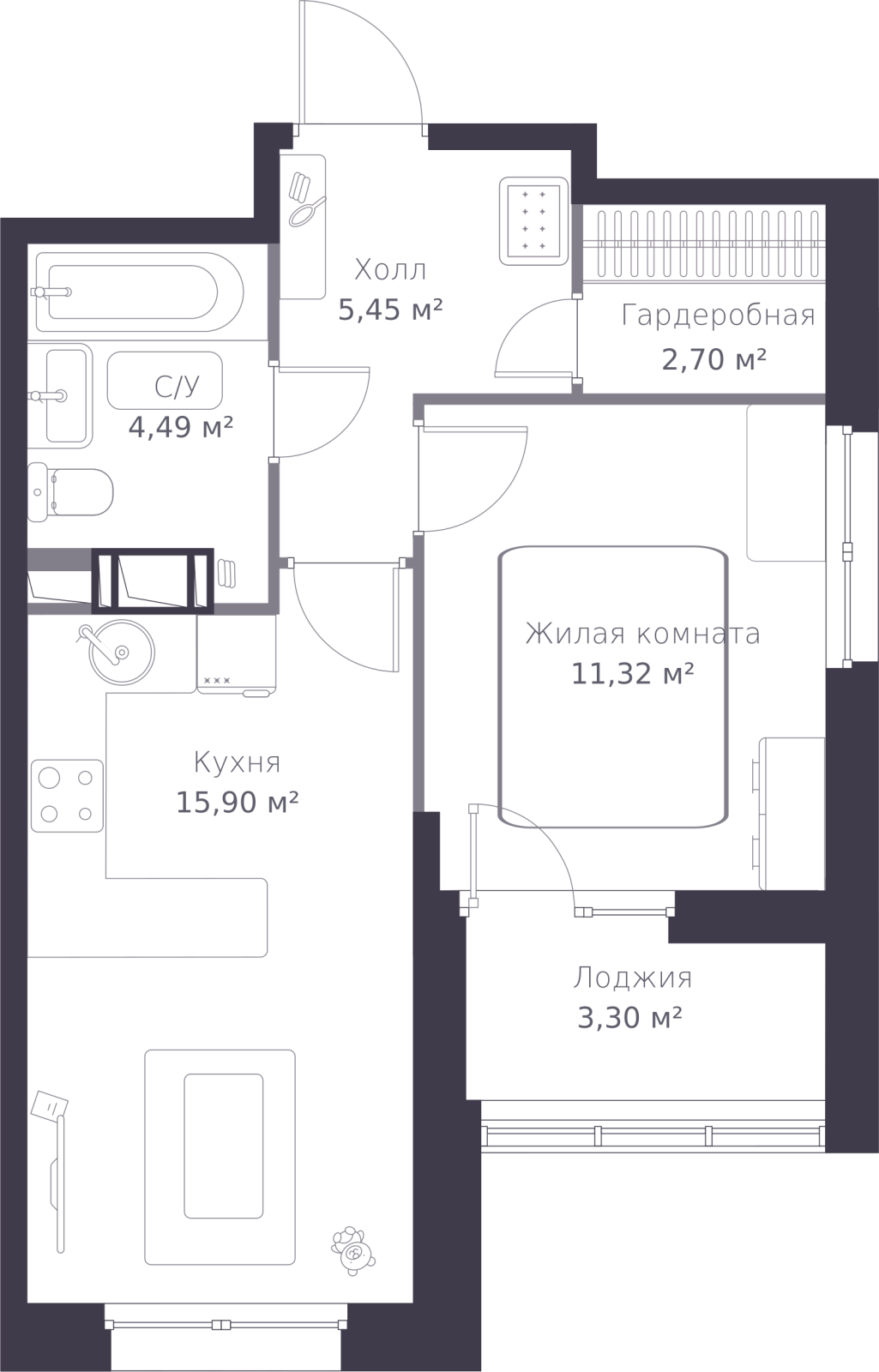 3-комнатная квартира в ЖК Преображенская площадь на 2 этаже в 3 секции. Сдача в 2 кв. 2027 г.