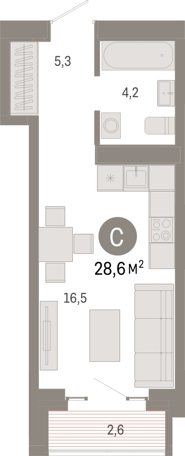 2-комнатная квартира с отделкой в ЖК Зарека на 6 этаже в 6 секции. Сдача в 3 кв. 2026 г.