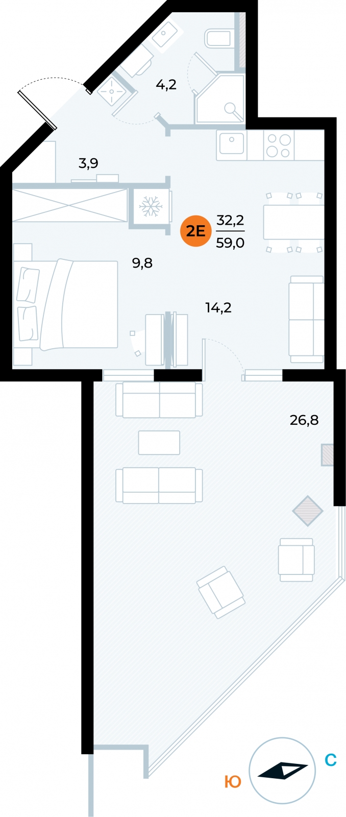 1-комнатная квартира (Студия) с отделкой в ЖК Деснаречье на 7 этаже в 5 секции. Сдача в 2 кв. 2026 г.