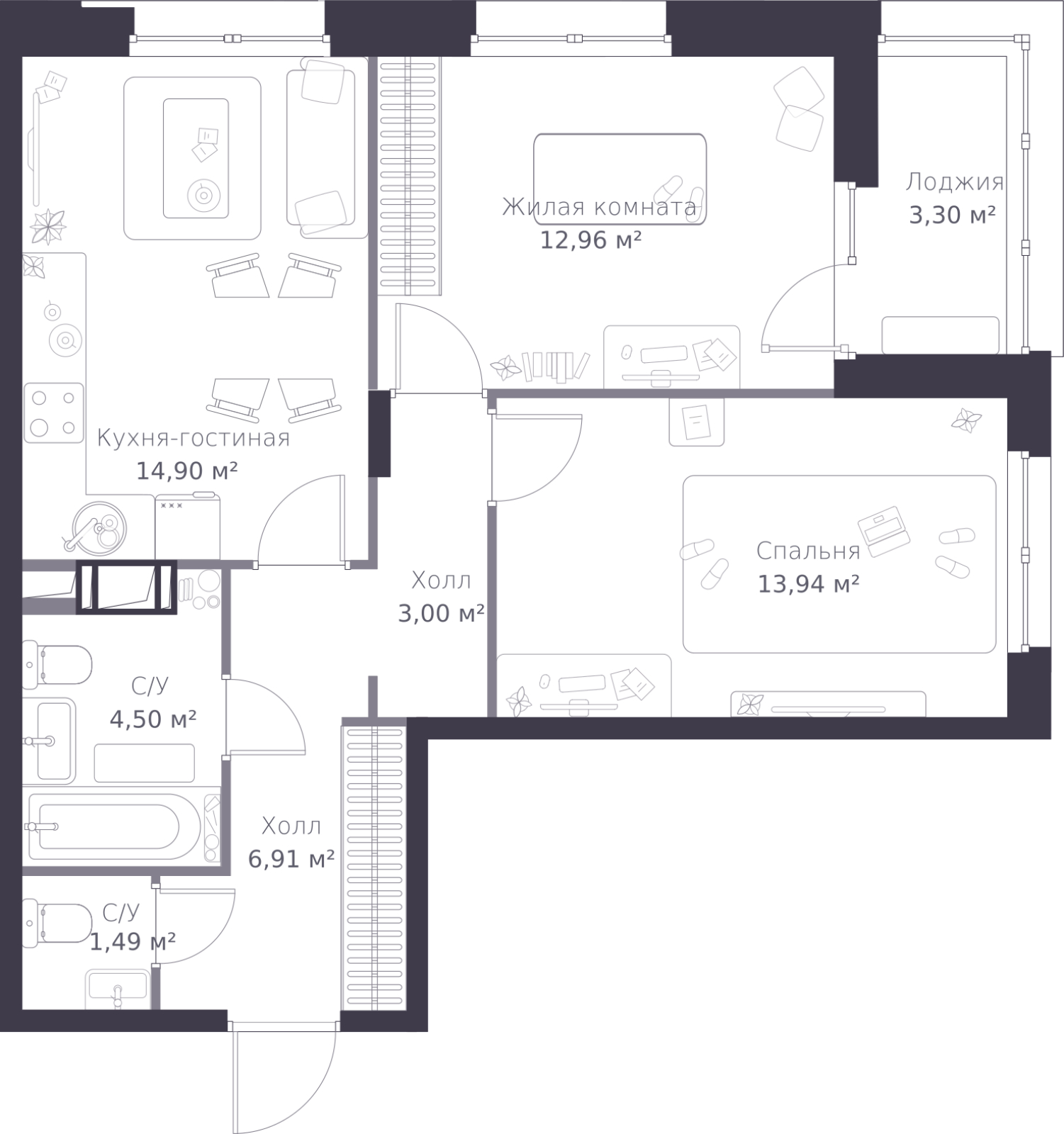 3-комнатная квартира с отделкой в ЖК Деснаречье на 5 этаже в 1 секции. Сдача в 2 кв. 2026 г.