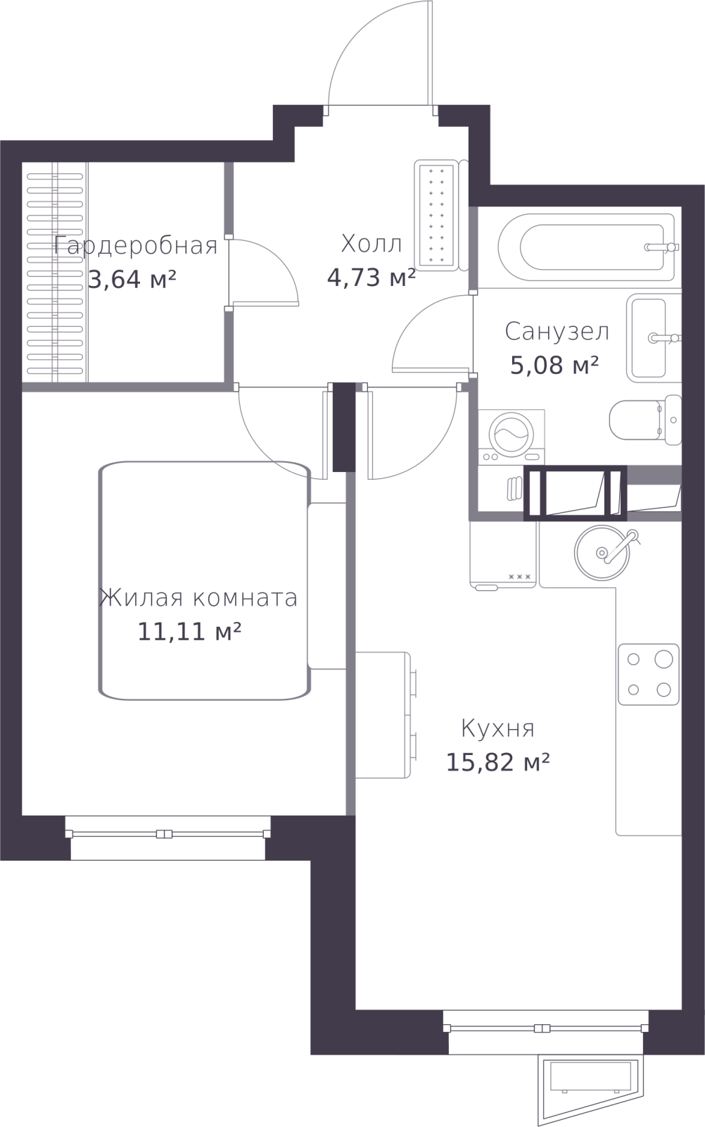 1-комнатная квартира в ЖК Беринг на 9 этаже в 4 секции. Сдача в 4 кв. 2025 г.