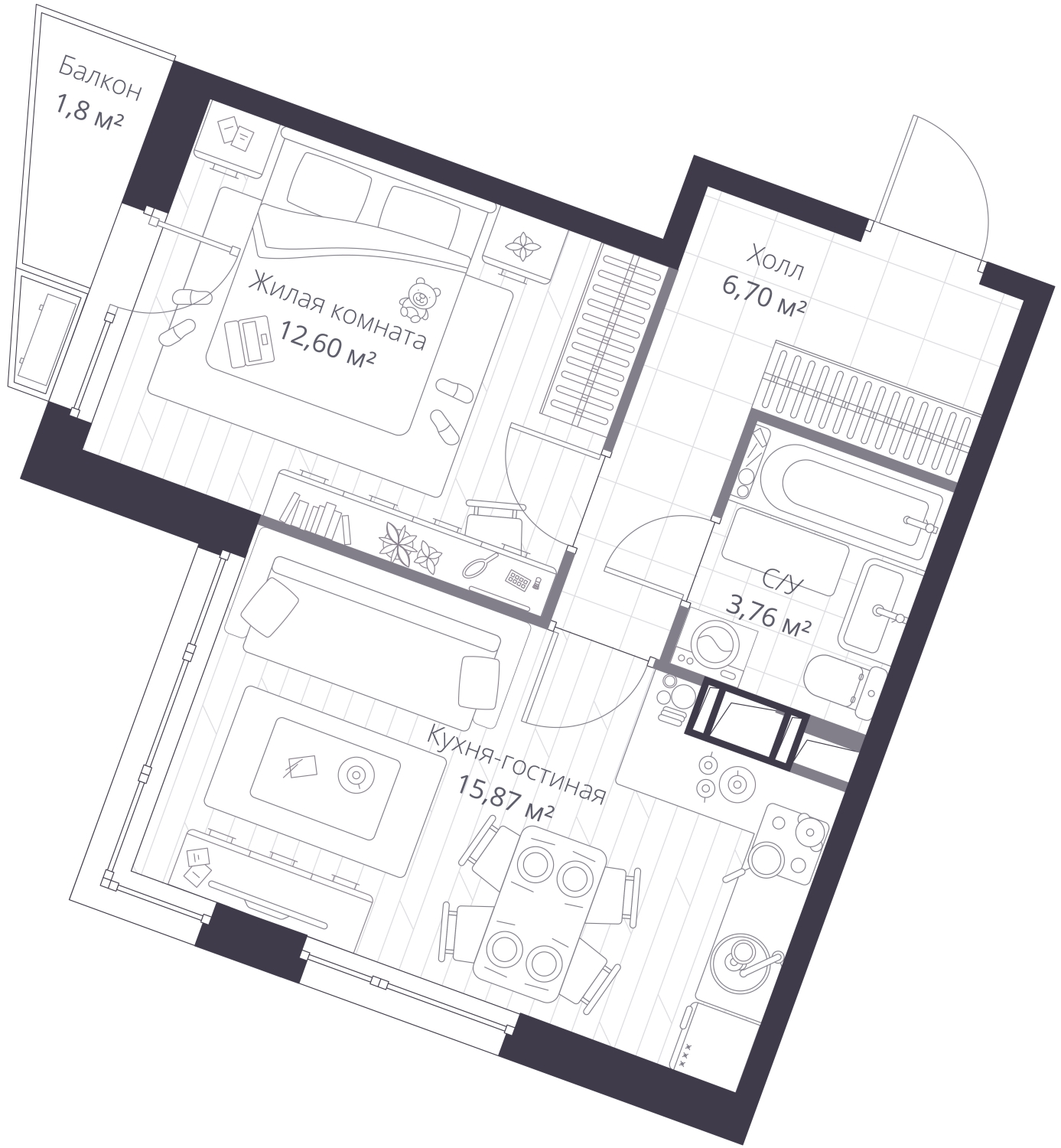 1-комнатная квартира (Студия) с отделкой в ЖК Зарека на 4 этаже в 3 секции. Сдача в 3 кв. 2026 г.