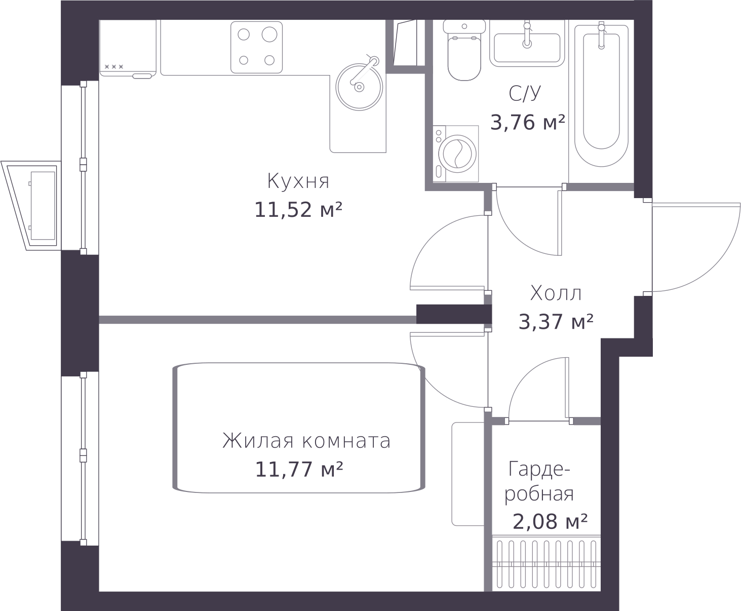1-комнатная квартира с отделкой в ЖК Зарека на 7 этаже в 1 секции. Сдача в 3 кв. 2026 г.