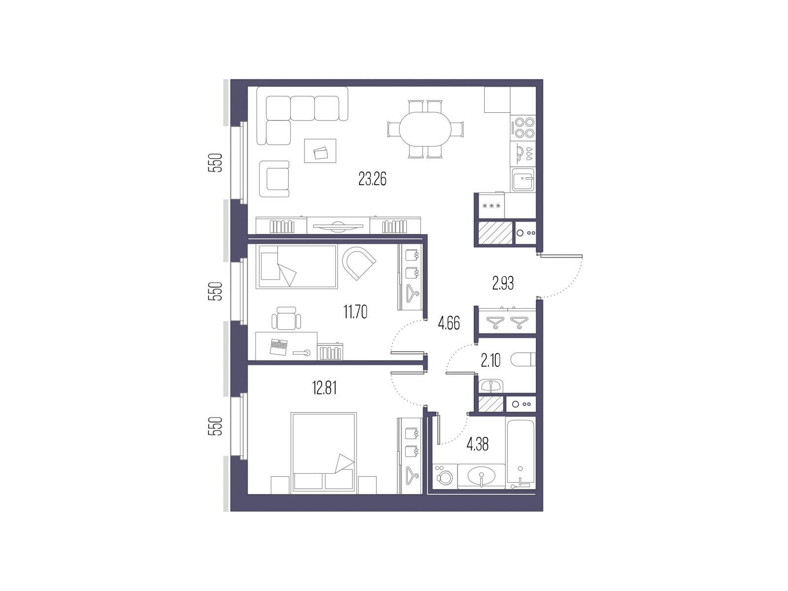 2-комнатная квартира с отделкой в ЖК Деснаречье на 2 этаже в 4 секции. Сдача в 2 кв. 2026 г.