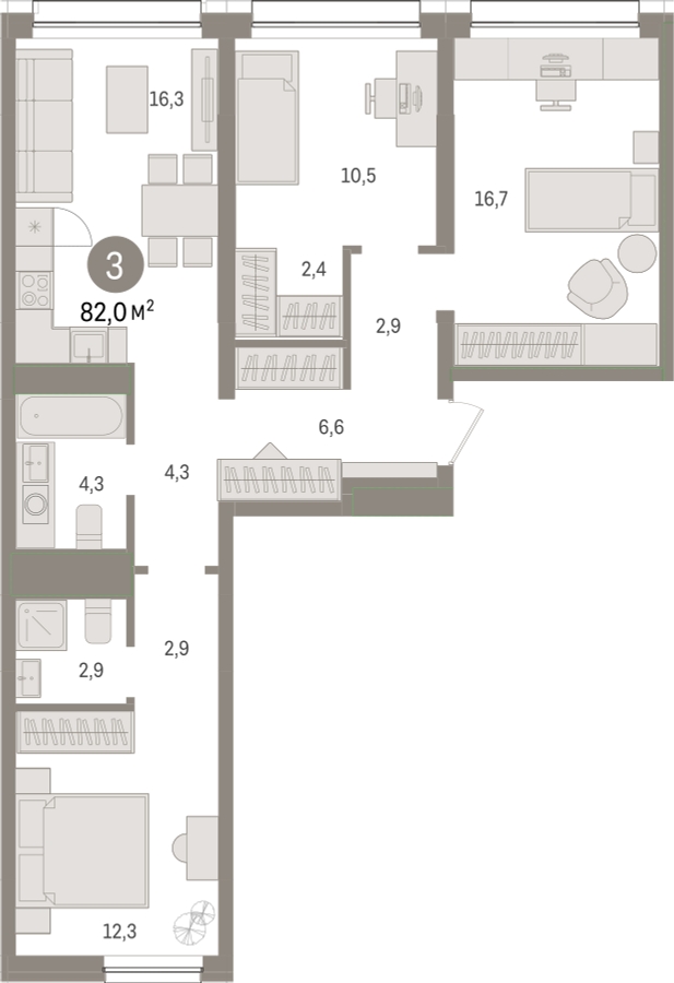 1-комнатная квартира в ЖК М_5 на 8 этаже в 1 секции. Сдача в 2 кв. 2025 г.