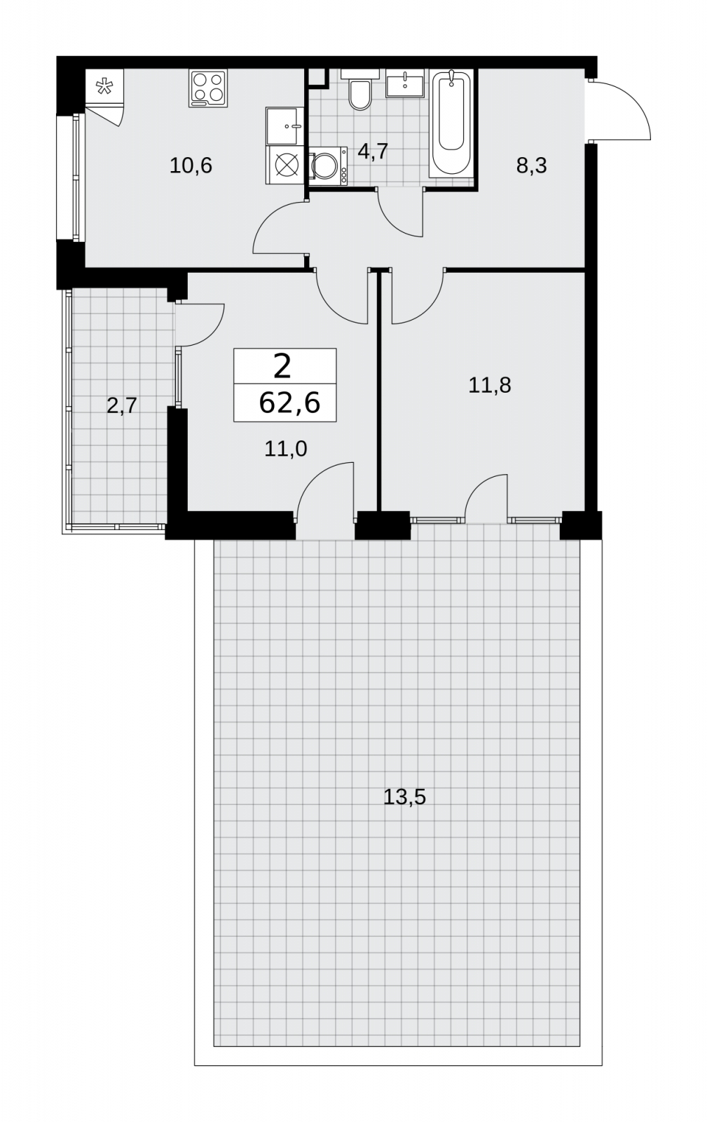 2-комнатная квартира в ЖК М_5 на 25 этаже в 1 секции. Сдача в 2 кв. 2025 г.