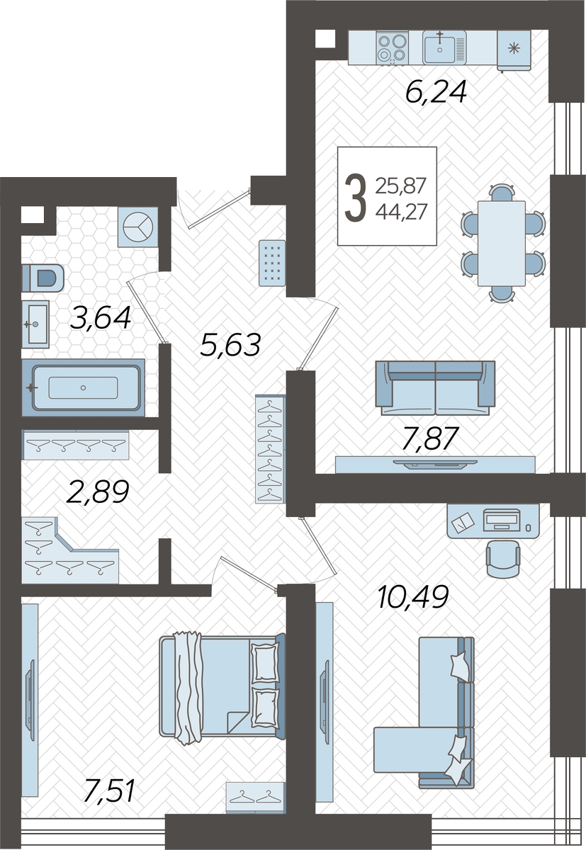 4-комнатная квартира в ЖК ERA на 7 этаже в 1 секции. Сдача в 3 кв. 2026 г.
