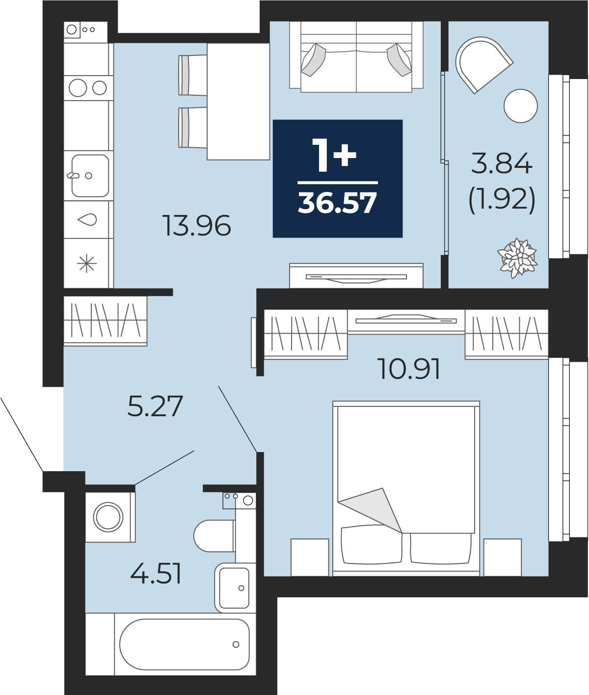 1-комнатная квартира в ЖК Беринг на 19 этаже в 5 секции. Сдача в 4 кв. 2025 г.