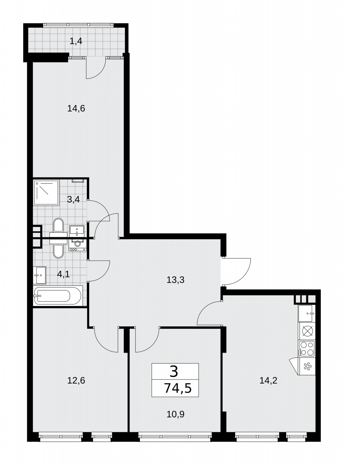 3-комнатная квартира с отделкой в ЖК Деснаречье на 5 этаже в 5 секции. Сдача в 2 кв. 2026 г.