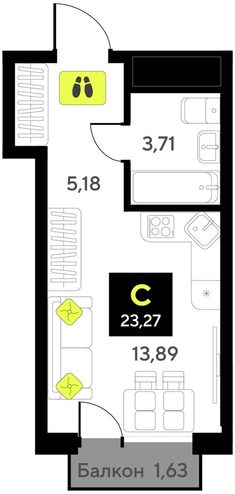 1-комнатная квартира (Студия) с отделкой в ЖК Мотивы на 11 этаже в 4 секции. Сдача в 2 кв. 2025 г.