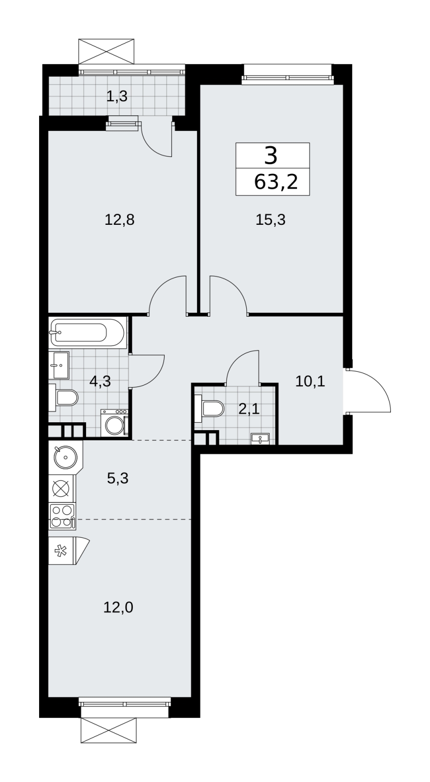 2-комнатная квартира в ЖК Скандинавия на 17 этаже в 3 секции. Сдача в 2 кв. 2026 г.