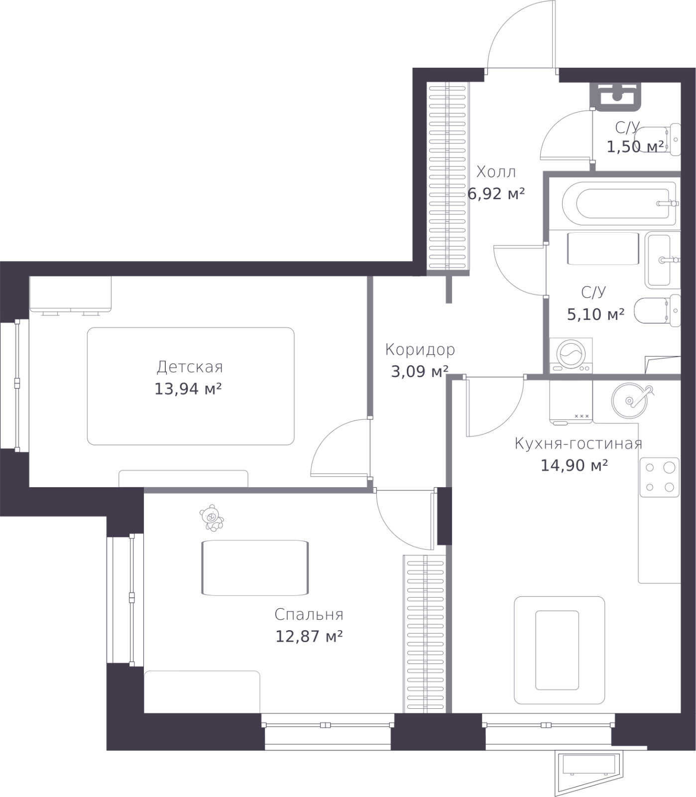 3-комнатная квартира в ЖК ERA на 30 этаже в 1 секции. Сдача в 3 кв. 2026 г.