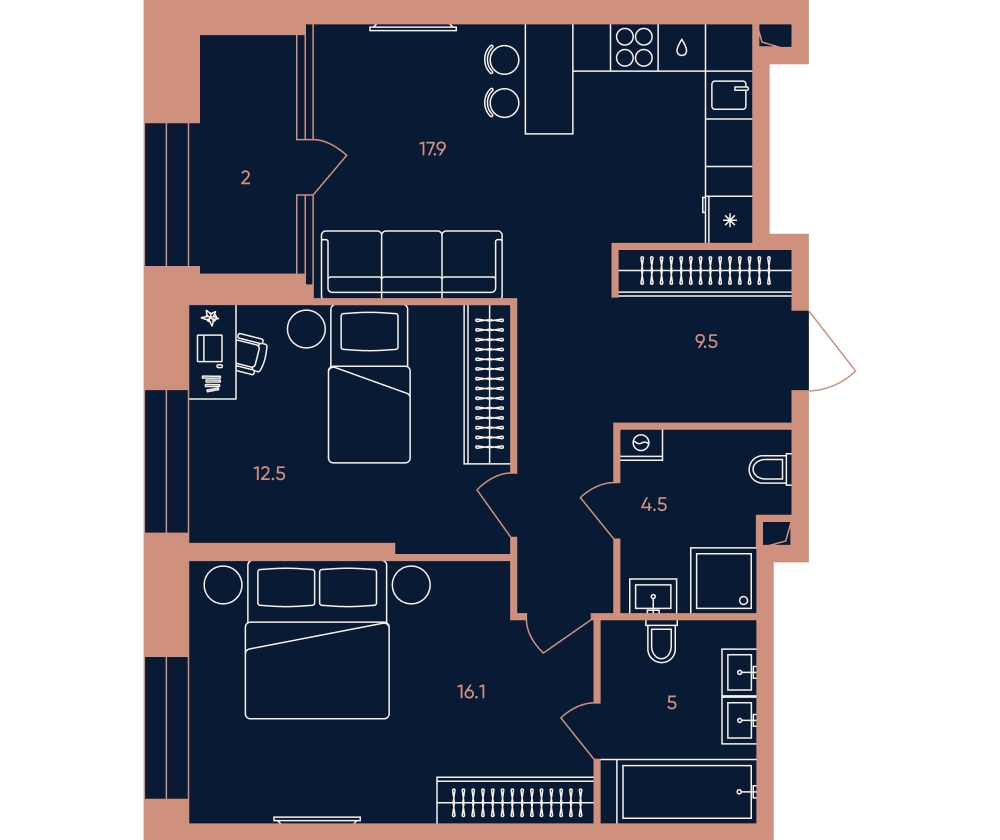 4-комнатная квартира с отделкой в ЖК Деснаречье на 7 этаже в 3 секции. Сдача в 2 кв. 2026 г.