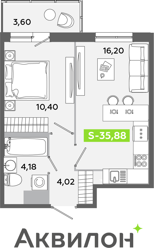 1-комнатная квартира в ЖК Спектр на 2 этаже в 3 секции. Сдача в 1 кв. 2025 г.