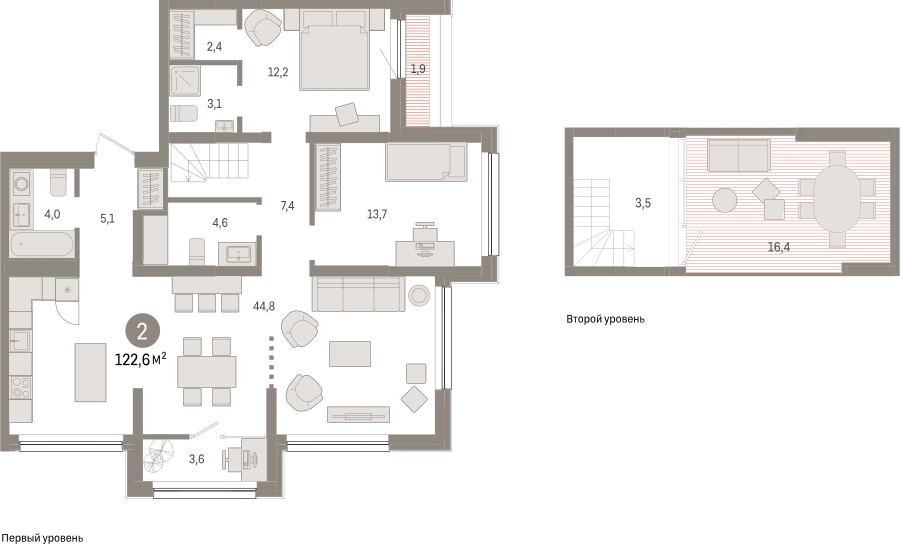2-комнатная квартира с отделкой в ЖК SOUL на 9 этаже в 1 секции. Сдача в 4 кв. 2026 г.