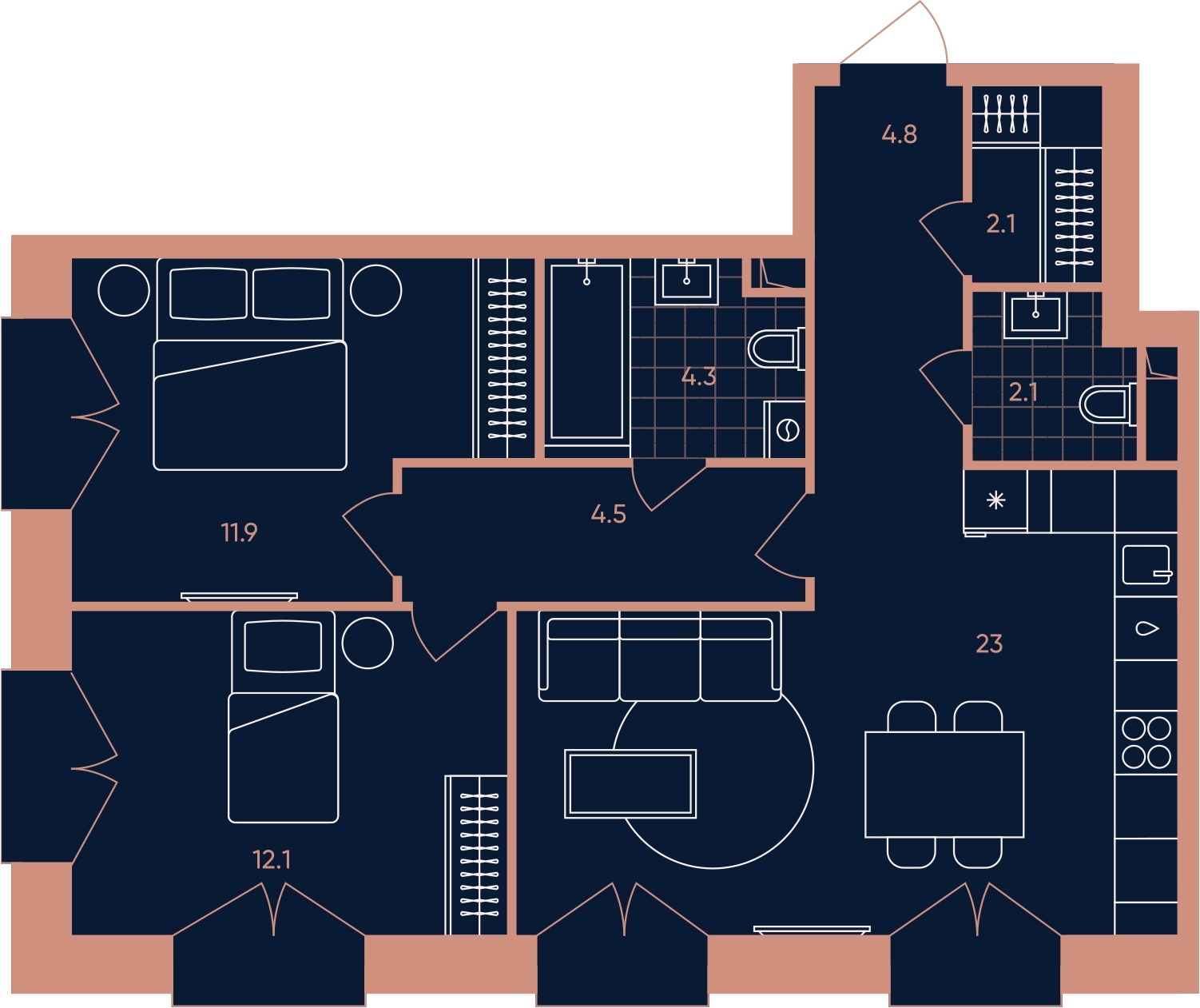 2-комнатная квартира в ЖК ERA на 4 этаже в 1 секции. Сдача в 3 кв. 2026 г.