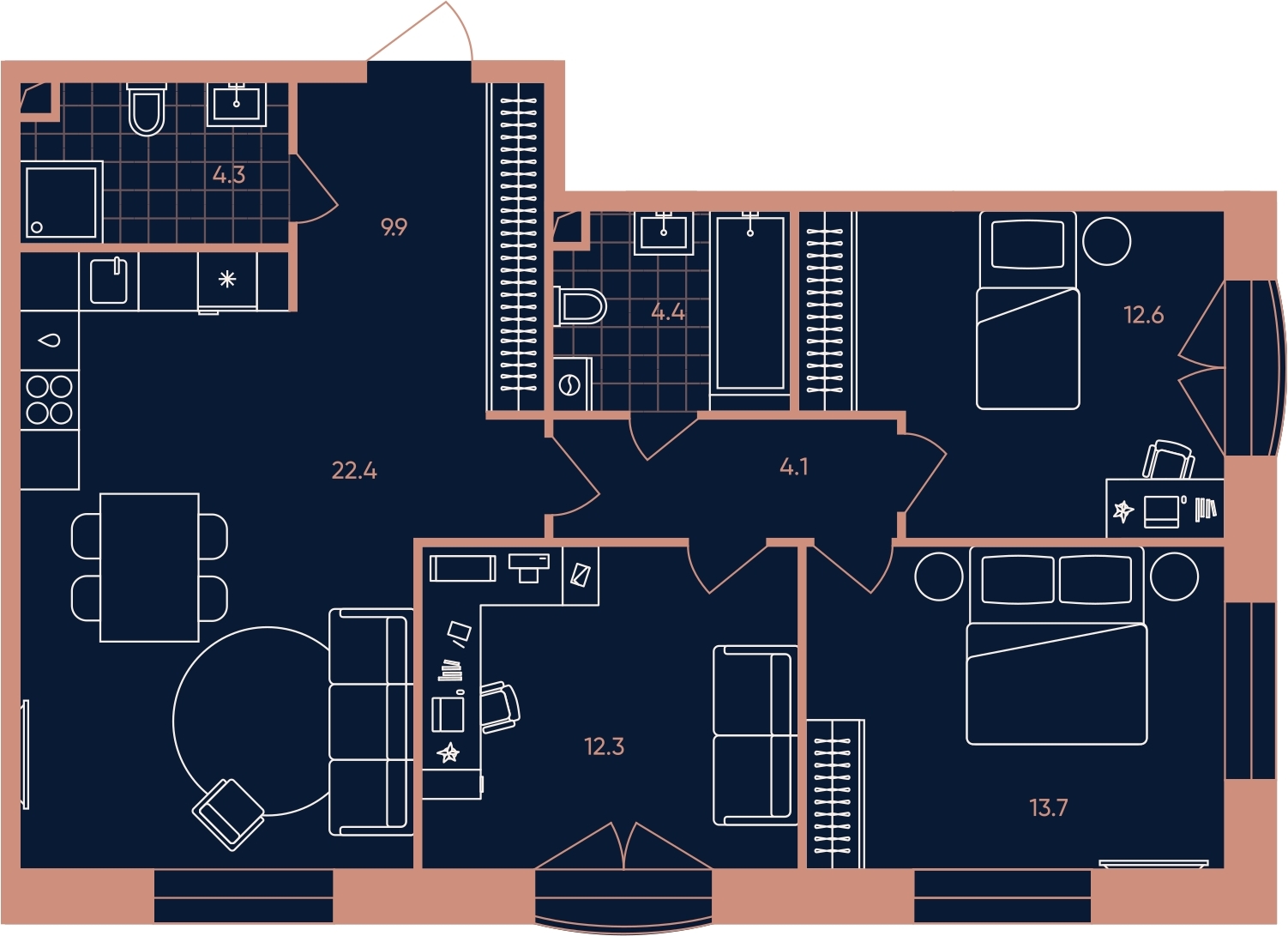 2-комнатная квартира с отделкой в ЖК Новые Ватутинки. Заречный на 4 этаже в 6 секции. Сдача в 1 кв. 2025 г.
