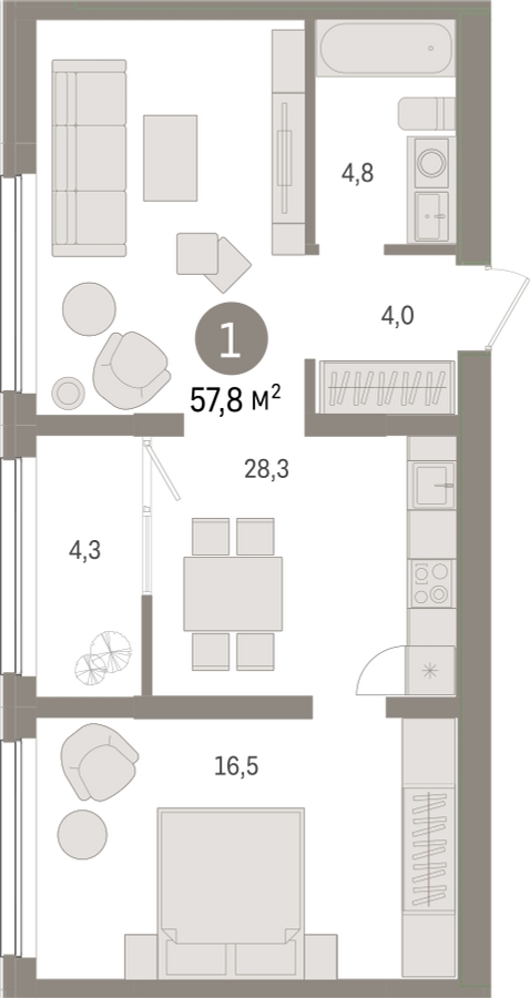 1-комнатная квартира в ЖК SOUL на 19 этаже в 1 секции. Сдача в 4 кв. 2026 г.