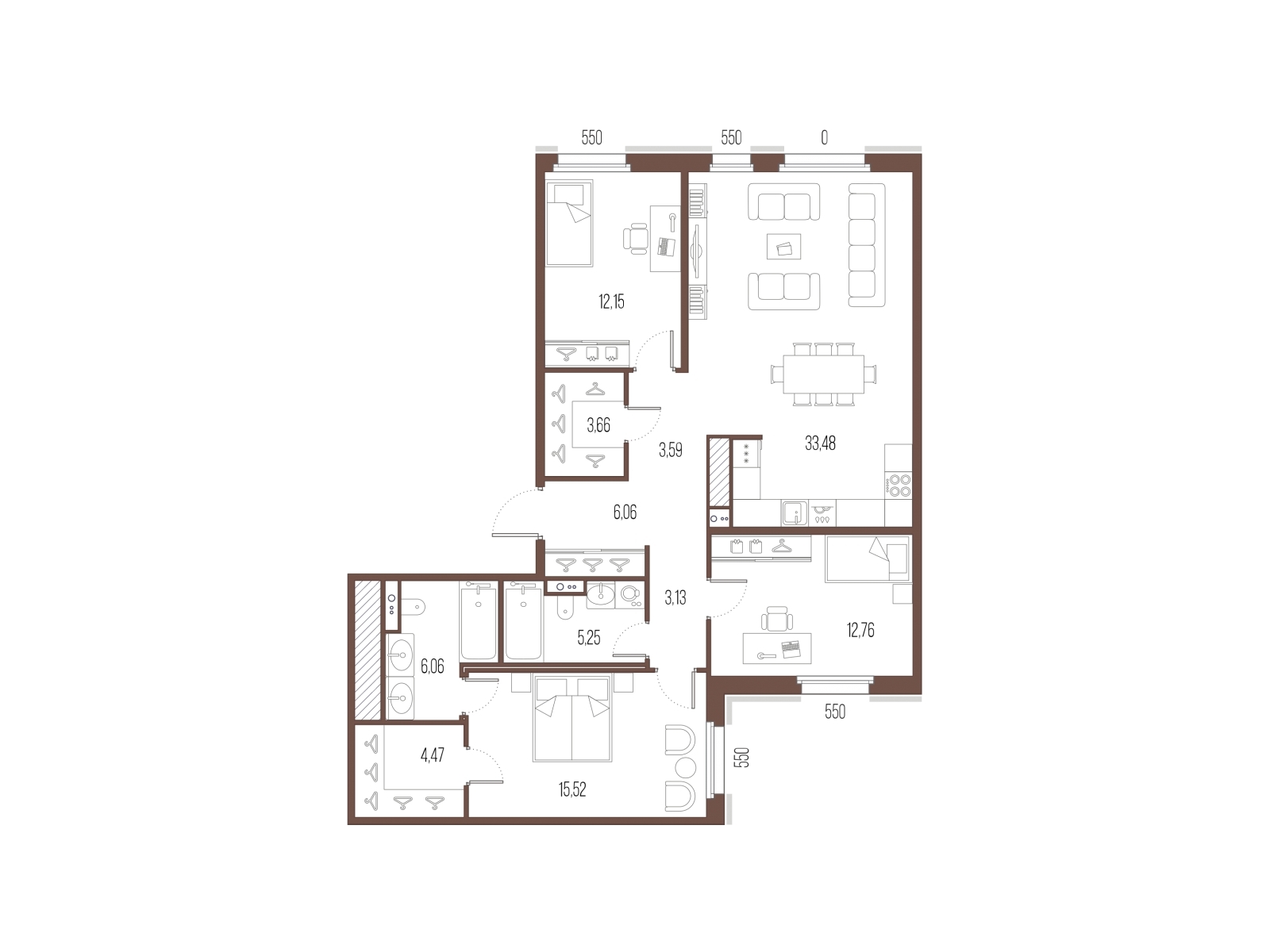 2-комнатная квартира с отделкой в ЖК SOUL на 4 этаже в 1 секции. Сдача в 4 кв. 2026 г.