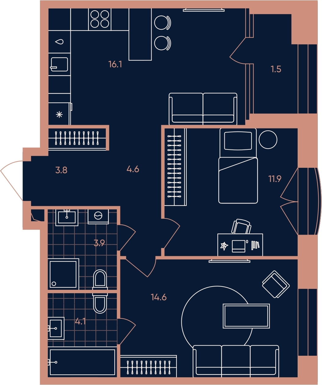 1-комнатная квартира (Студия) с отделкой в ЖК Деснаречье на 7 этаже в 2 секции. Сдача в 2 кв. 2026 г.