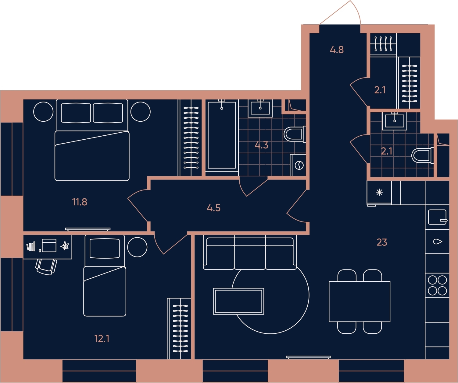2-комнатная квартира в ЖК SOUL на 24 этаже в 1 секции. Сдача в 4 кв. 2026 г.