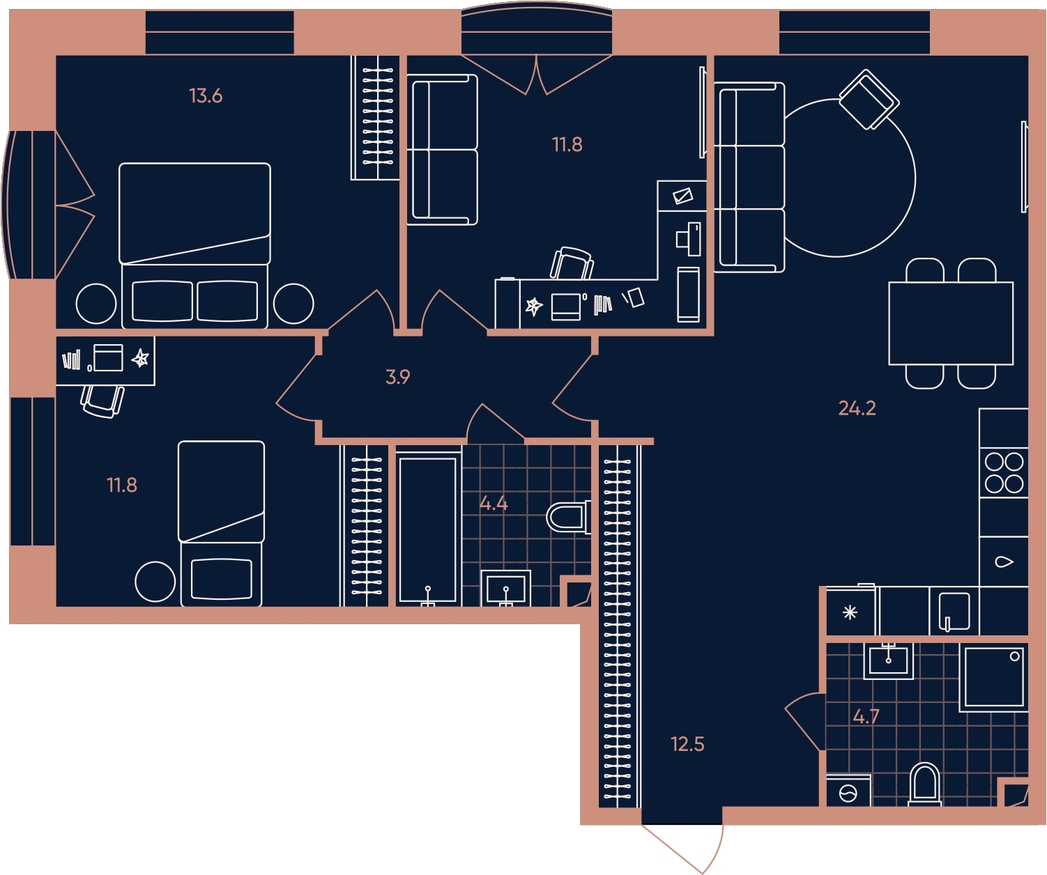 2-комнатная квартира в ЖК SOUL на 2 этаже в 1 секции. Сдача в 4 кв. 2026 г.