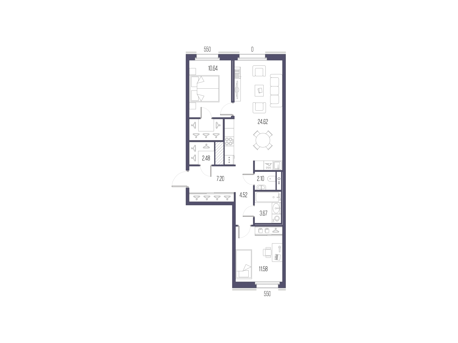 1-комнатная квартира с отделкой в ЖК Черная Речка, 41 на 2 этаже в 1 секции. Сдача в 2 кв. 2025 г.
