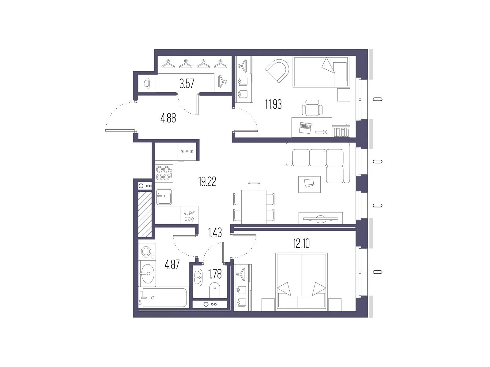 2-комнатная квартира в Veren Nort Сертолово на 8 этаже в 1 секции. Сдача в 1 кв. 2027 г.