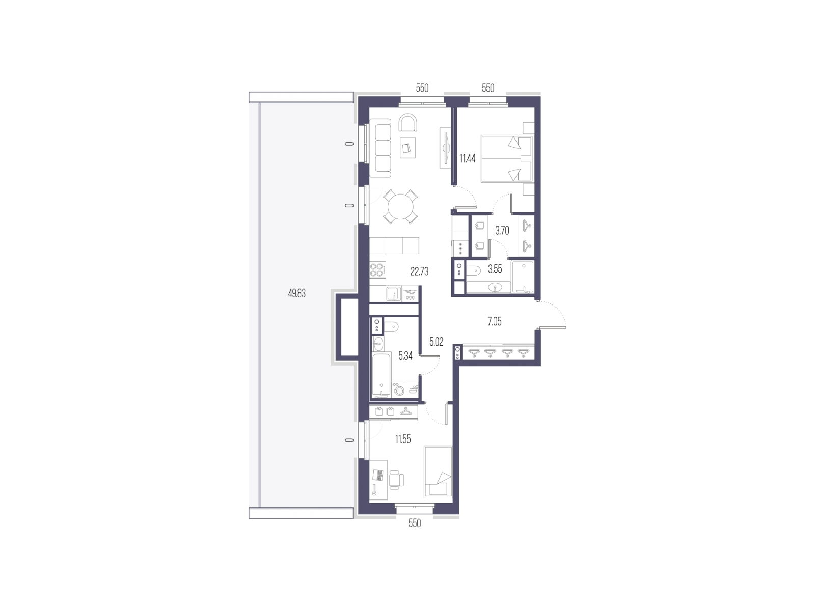 2-комнатная квартира с отделкой в ЖК SOUL на 9 этаже в 1 секции. Сдача в 4 кв. 2026 г.