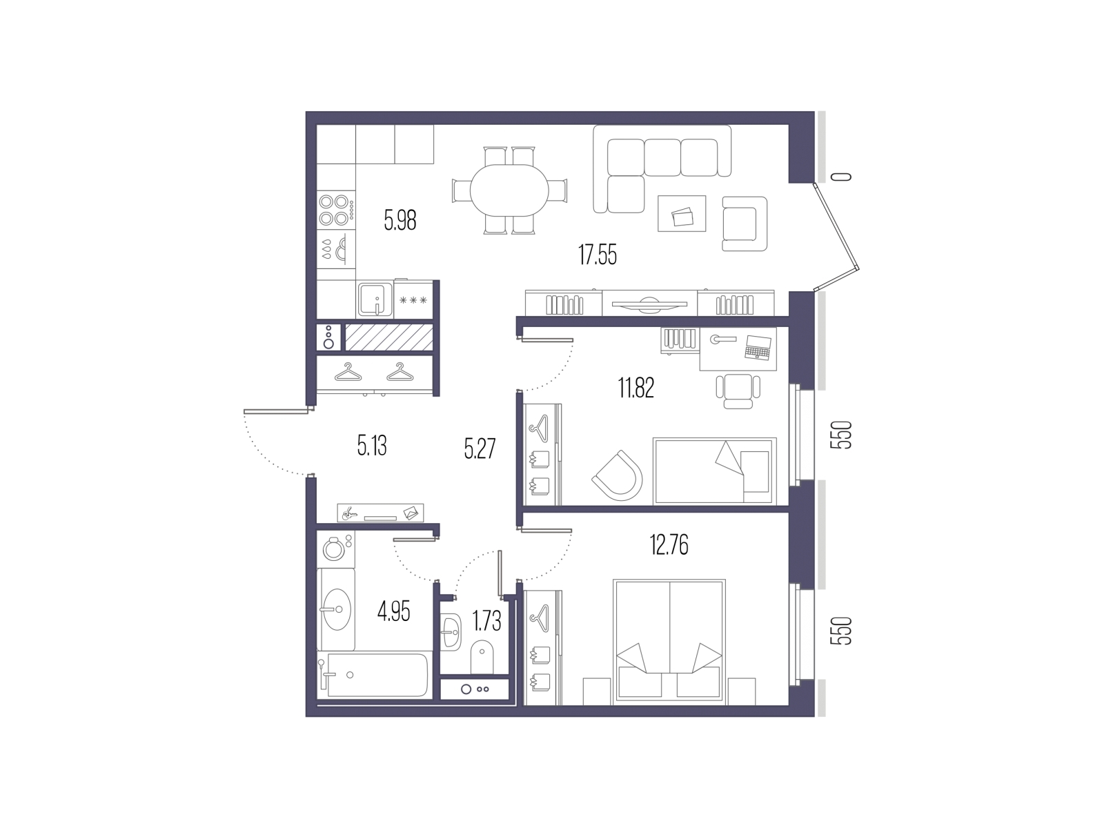 3-комнатная квартира с отделкой в ЖК Зарека на 8 этаже в 5 секции. Сдача в 3 кв. 2026 г.