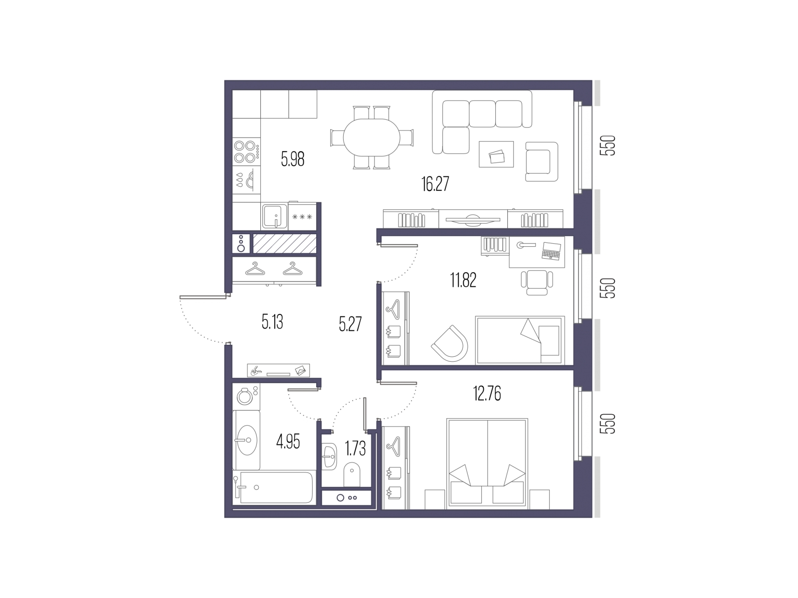 3-комнатная квартира с отделкой в ЖК Зарека на 7 этаже в 4 секции. Сдача в 3 кв. 2026 г.