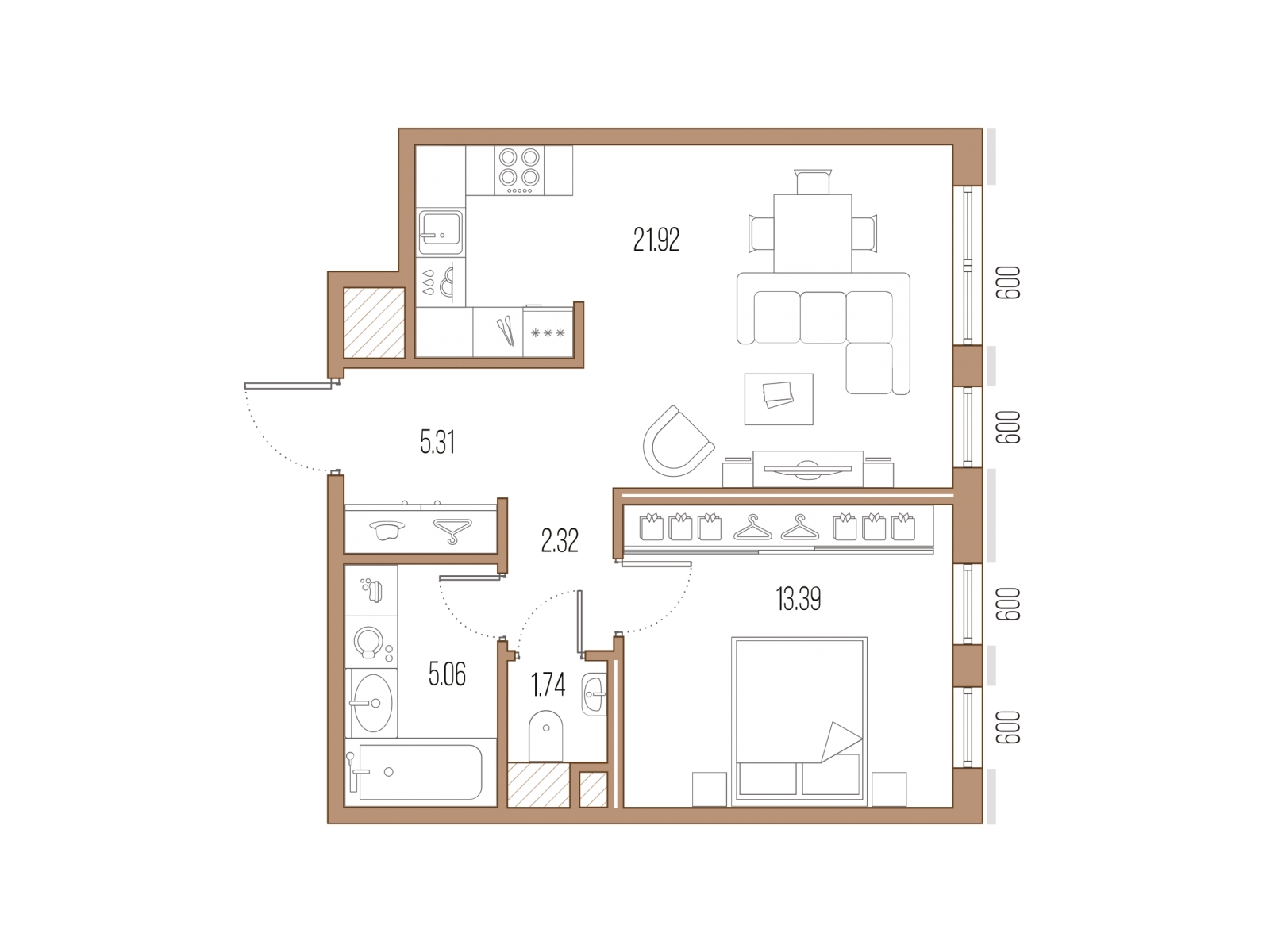 1-комнатная квартира (Студия) с отделкой в ЖК Новые Ватутинки. Заречный на 7 этаже в 2 секции. Сдача в 1 кв. 2025 г.