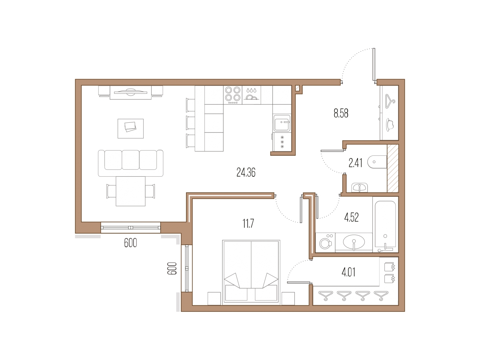 1-комнатная квартира с отделкой в ЖК SOUL на 9 этаже в 1 секции. Сдача в 4 кв. 2026 г.