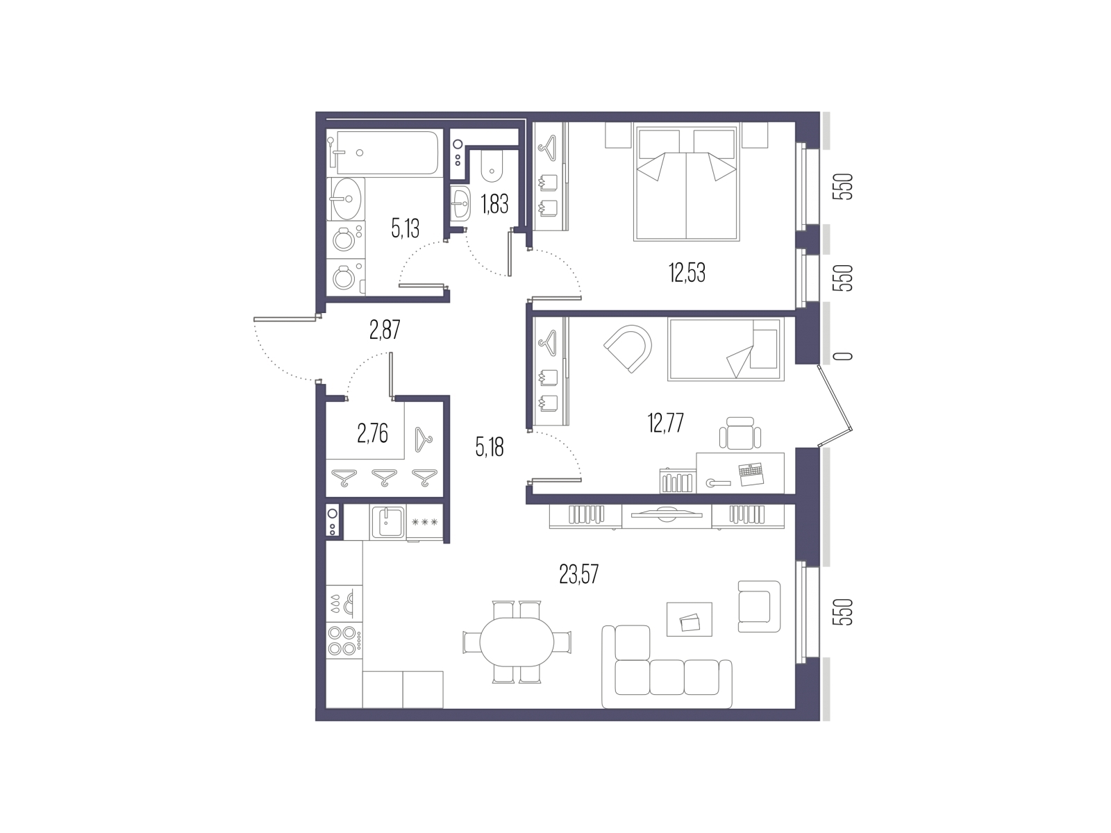 1-комнатная квартира с отделкой в ЖК Черная Речка, 41 на 6 этаже в 1 секции. Сдача в 2 кв. 2025 г.