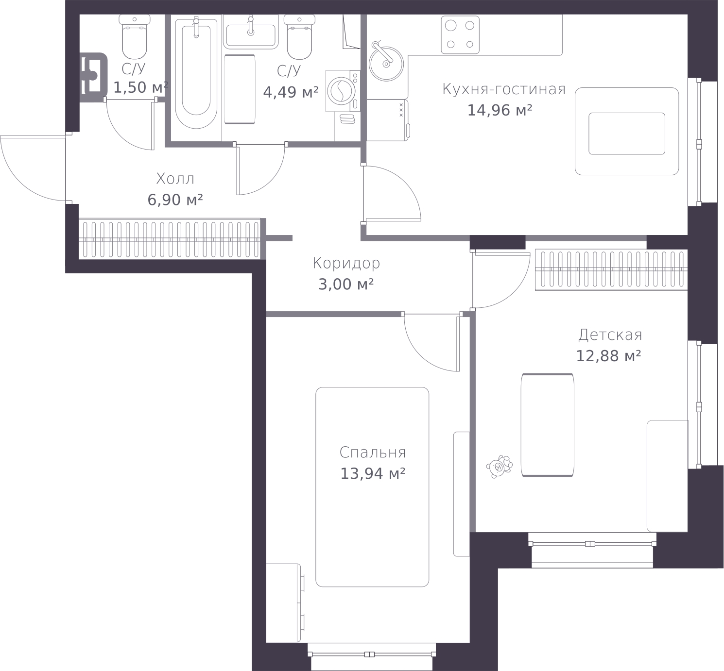 1-комнатная квартира (Студия) с отделкой в ЖК Новые Ватутинки. Заречный на 6 этаже в 2 секции. Сдача в 1 кв. 2025 г.