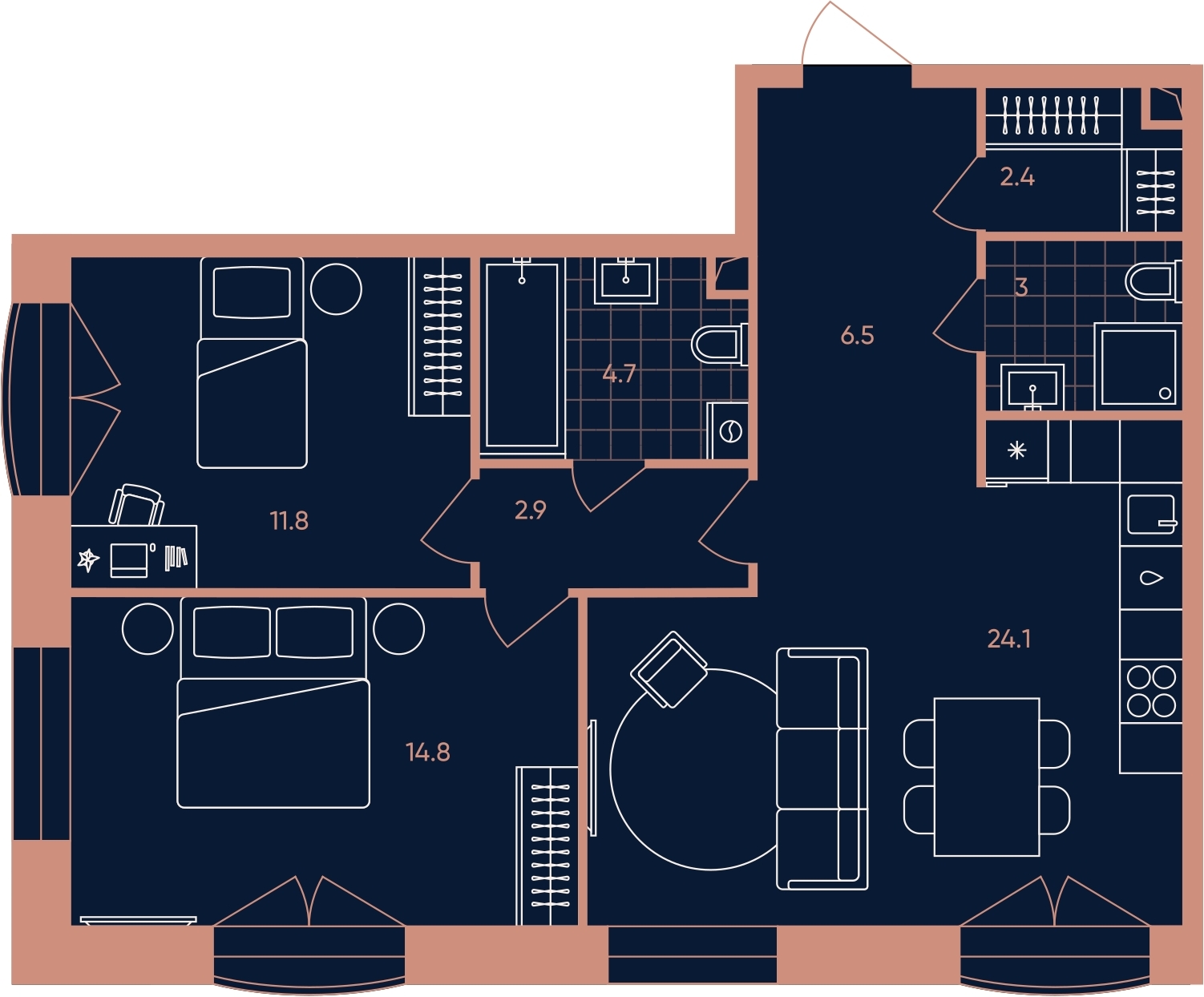 1-комнатная квартира в ЖК Преображенская площадь на 7 этаже в 3 секции. Сдача в 3 кв. 2025 г.