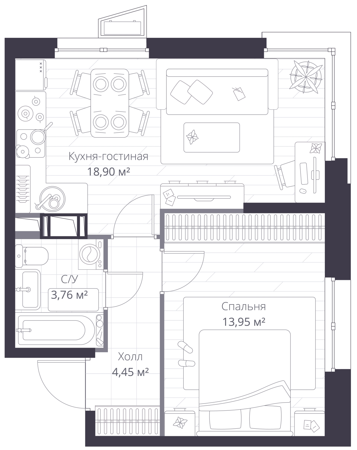 2-комнатная квартира с отделкой в ЖК Черная Речка, 41 на 6 этаже в 1 секции. Сдача в 2 кв. 2025 г.
