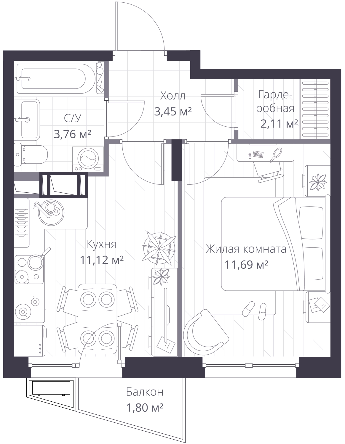 1-комнатная квартира с отделкой в ЖК SOUL на 20 этаже в 1 секции. Сдача в 4 кв. 2026 г.
