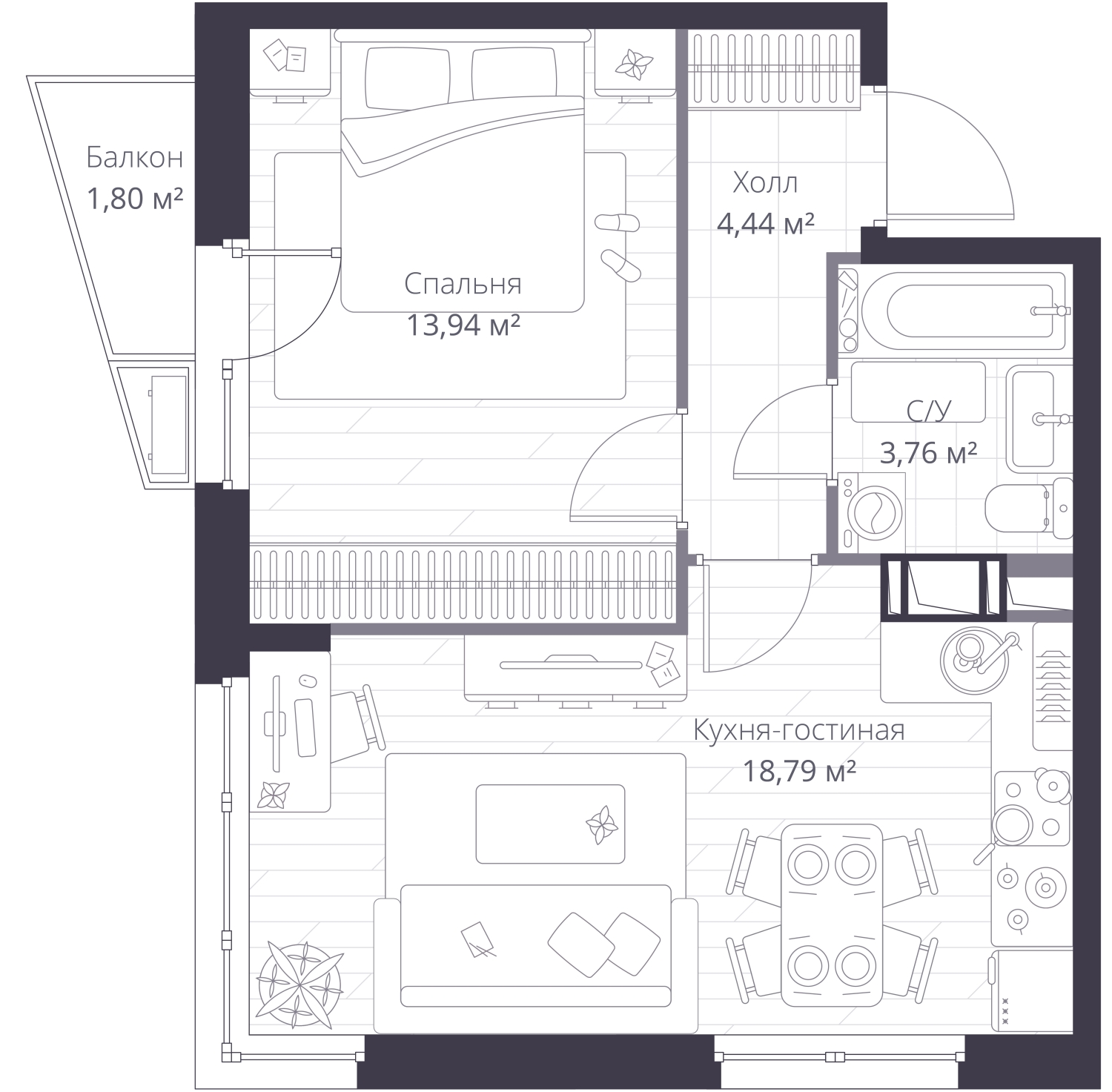 2-комнатная квартира с отделкой в ЖК Черная Речка, 41 на 4 этаже в 1 секции. Сдача в 2 кв. 2025 г.