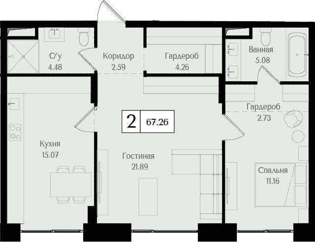 2-комнатная квартира с отделкой в ЖК Черная Речка, 41 на 7 этаже в 1 секции. Сдача в 2 кв. 2025 г.