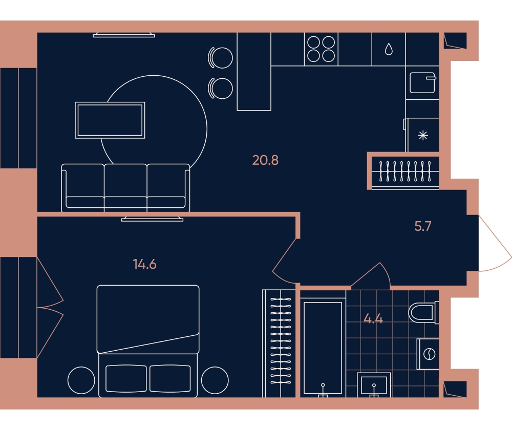 2-комнатная квартира с отделкой в ЖК Новые Ватутинки. Заречный на 14 этаже в 7 секции. Сдача в 1 кв. 2025 г.