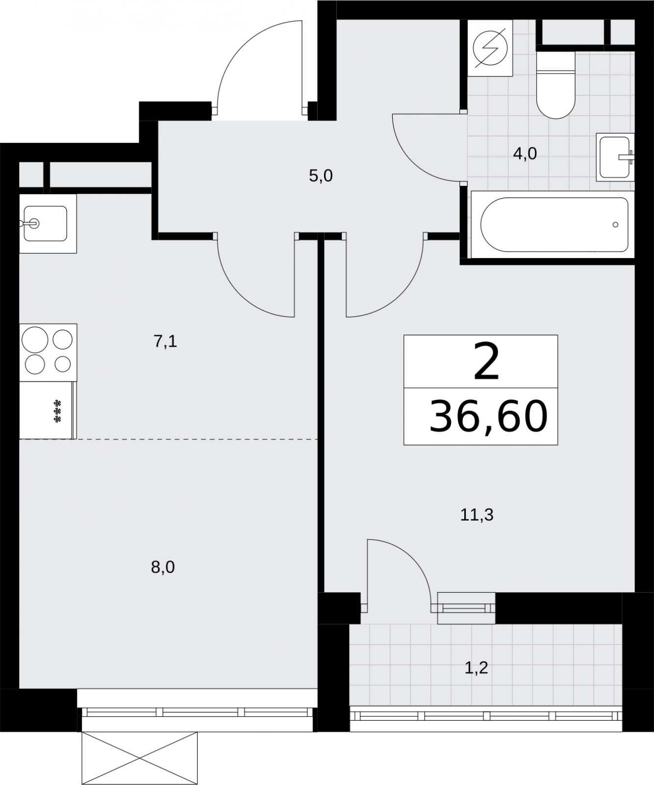 1-комнатная квартира (Студия) с отделкой в ЖК Зарека на 7 этаже в 6 секции. Сдача в 3 кв. 2026 г.