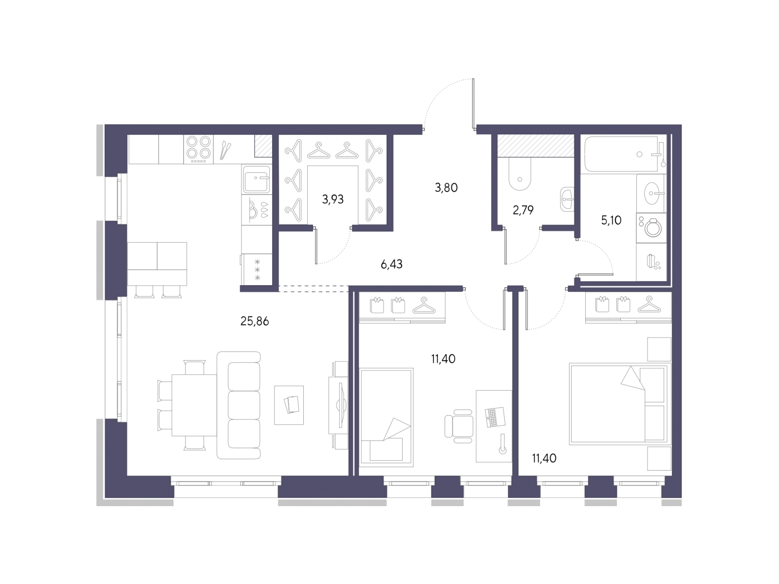 2-комнатная квартира с отделкой в ЖК Новые Ватутинки. Заречный на 4 этаже в 7 секции. Сдача в 1 кв. 2025 г.