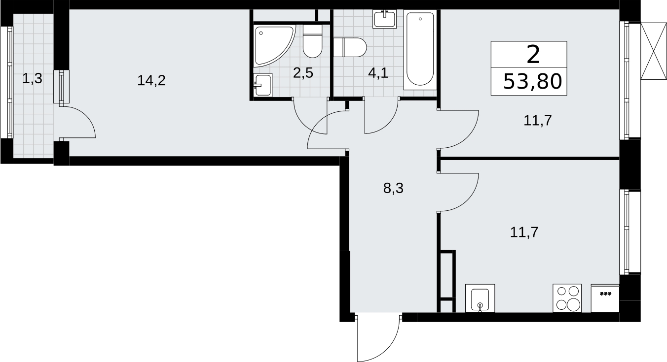 2-комнатная квартира с отделкой в ЖК Новые Ватутинки. Заречный на 2 этаже в 8 секции. Сдача в 1 кв. 2025 г.
