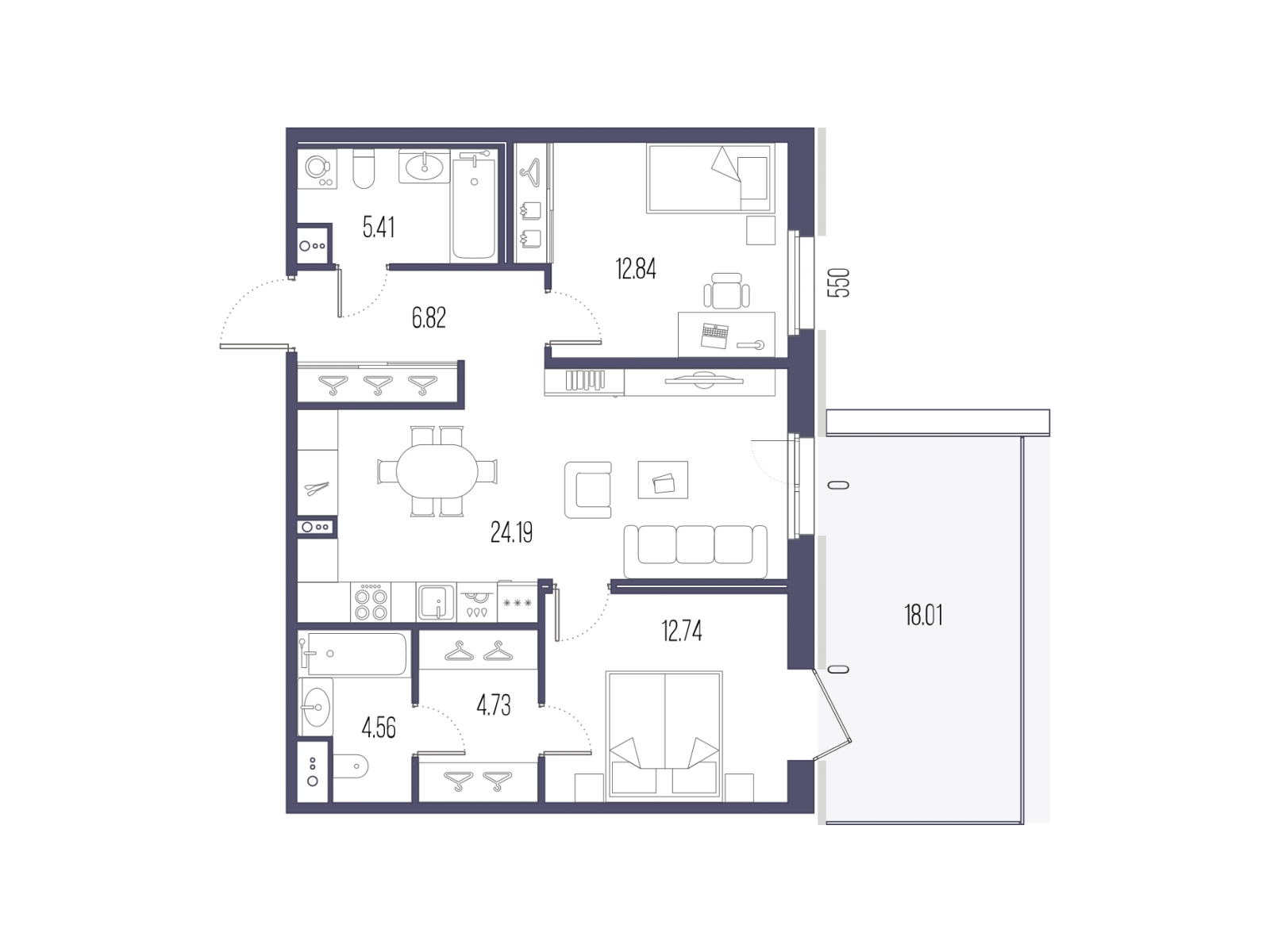 1-комнатная квартира (Студия) с отделкой в ЖК PLUS Пулковский на 5 этаже в 5 секции. Сдача в 4 кв. 2025 г.