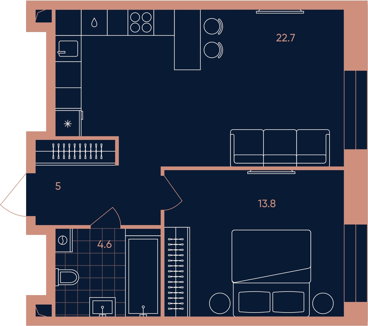 1-комнатная квартира с отделкой в ЖК PLUS Пулковский на 1 этаже в 6 секции. Сдача в 4 кв. 2025 г.
